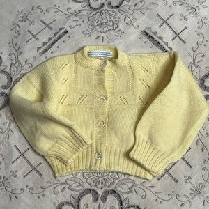 Vintage French Yellow Wool Baby Cardigan Sweater 50's 50's Mid Century
